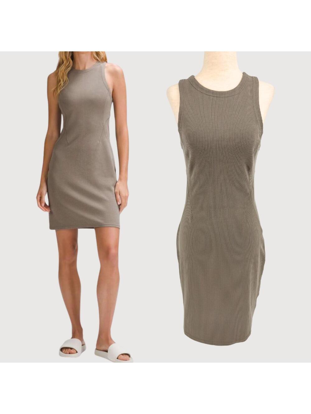 Lululemon Softstreme Ribbed Tank Dress Slim Fit Olive 6